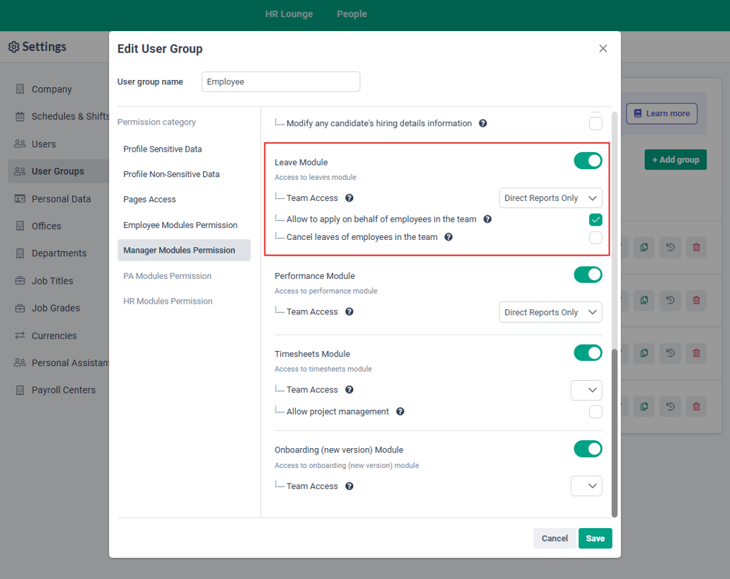 How to Enable User Group Access for Manager Modules Permission (Leave)