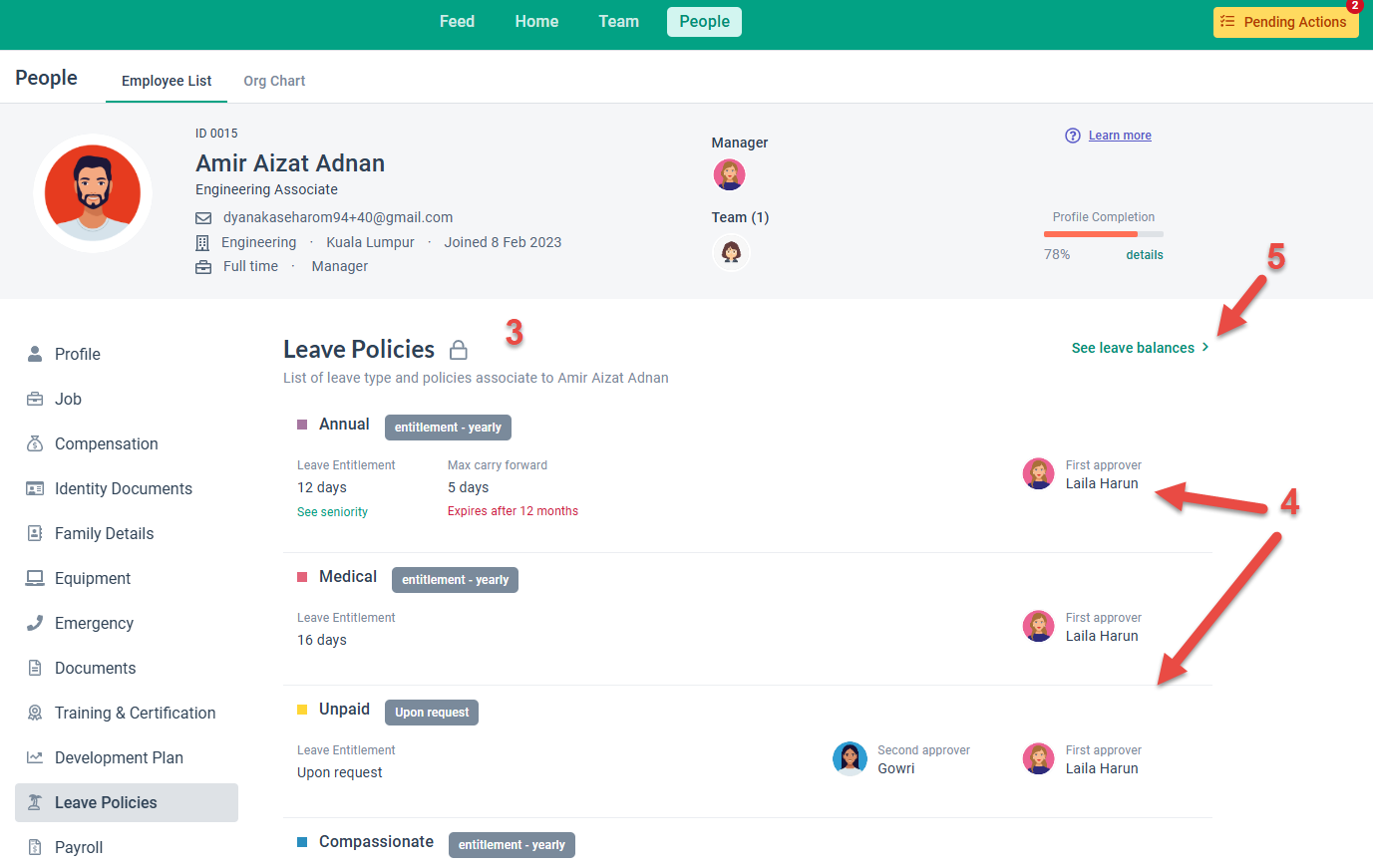 How to view the leave type/policies that assign to the specific employee