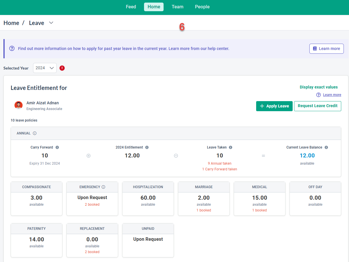 How to view the leave type/policies that assign to the specific employee