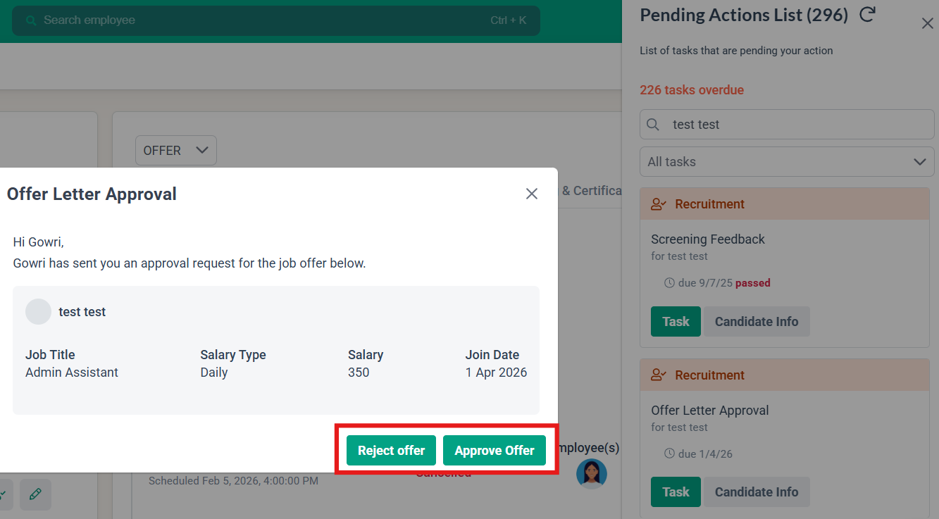 Processing the Offer Stage as an Admin